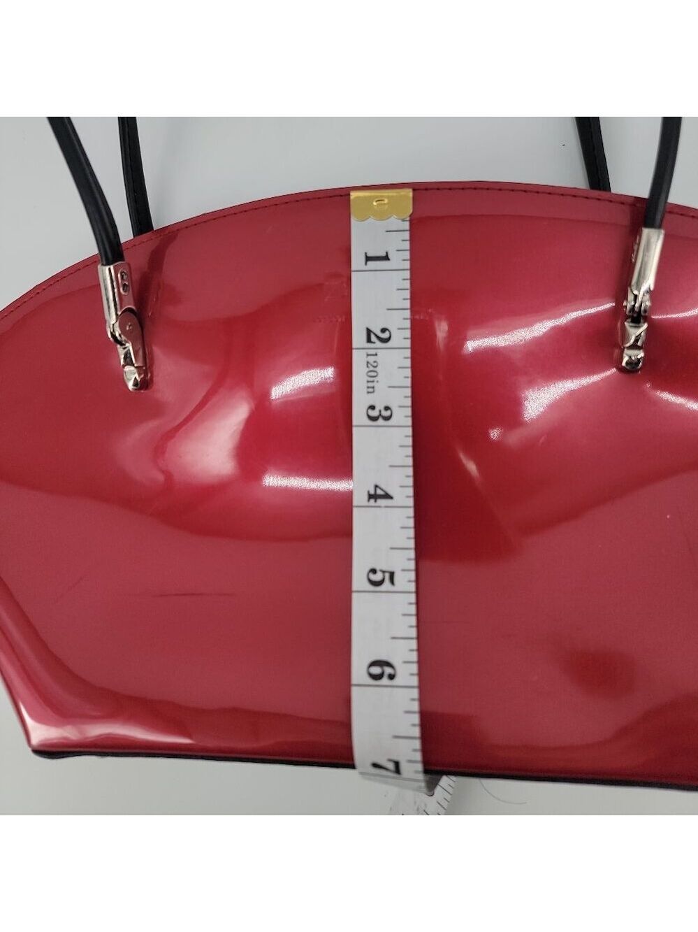 Beijo Red Patent Finish Shoulder Bag Y2K Sculptural Crescent Purse Retro Futuris - Picture 10 of 10